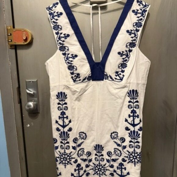 Retro Embroidered Floral Nautical / Sailor Mini Dress - Picture 5 of 16